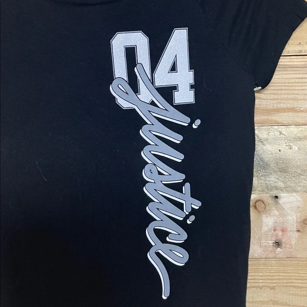 2/$30 Justice size 10 Black & Gray Sparkly Soft Short Sleeve Graphic Tee